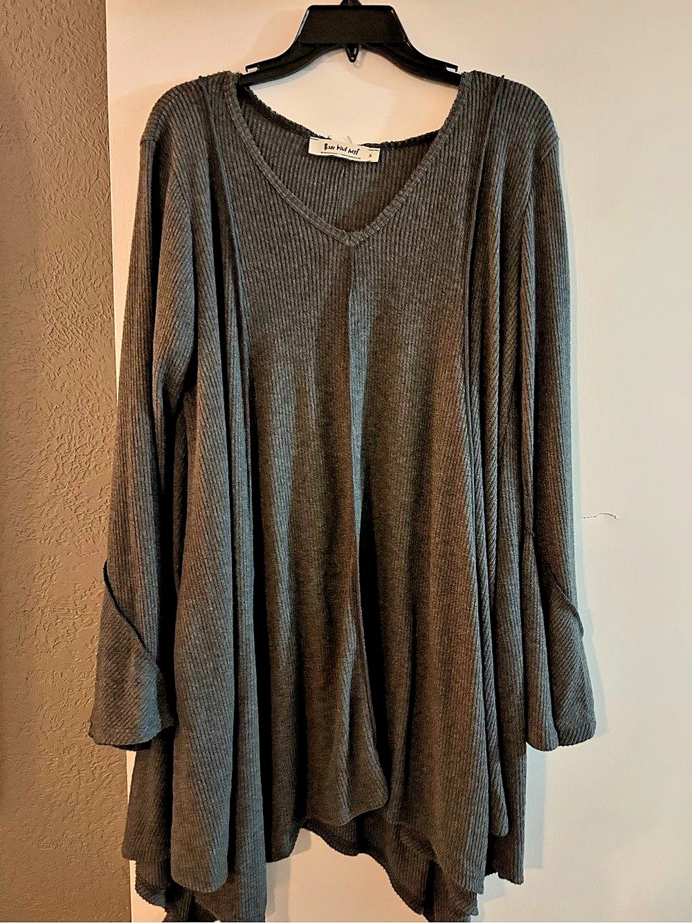 Three Bird Nest Ribbed Tunic Top Gray Size Small
